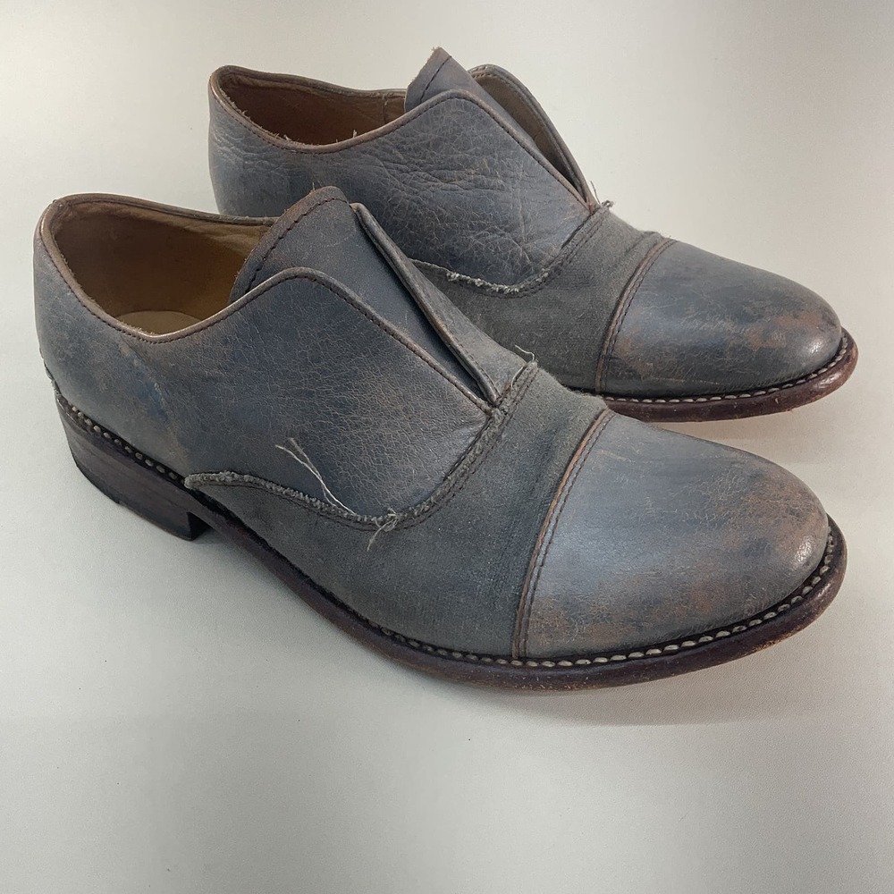 Bed Stu Distressed Gray Leather Slip-On Loafers